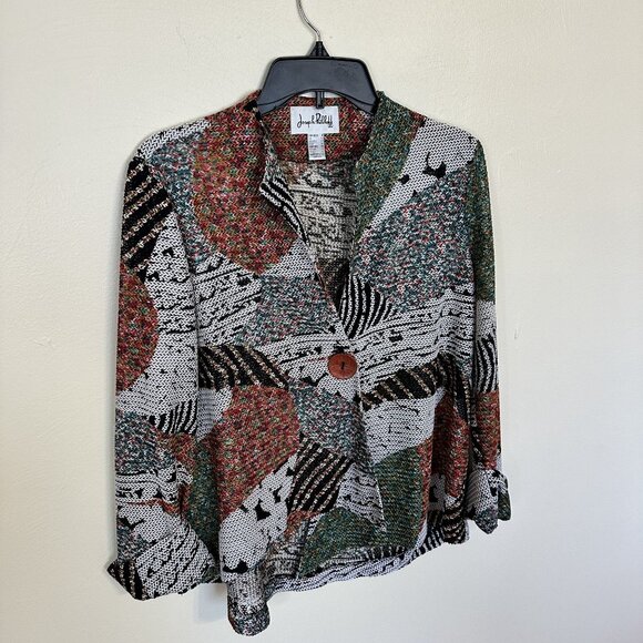 Joseph Ribkoff Womens Top Multicolor Abstract Knit Cardigan Size 8 Button Front - Picture 2 of 9